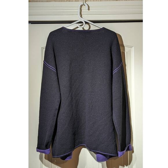 Modern Soul Open Front Black Wool Blend Cardigan w/ Purple Trim Sz L - Picture 4 of 12